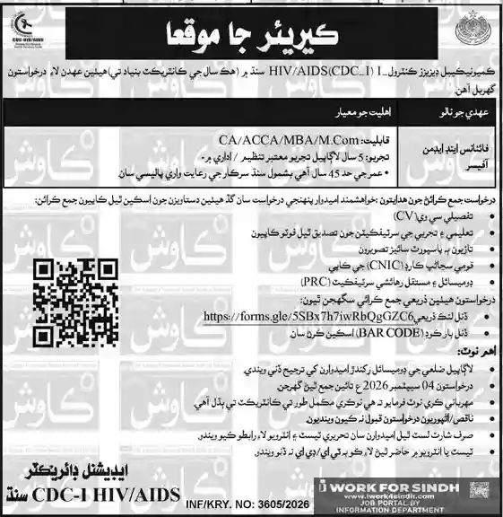 CDC HIV AIDS Jobs 2026 in Sindh 
