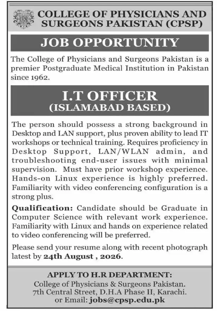College of Physicians and Surgeons Pakistan CPSP Jobs 2026  Online Apply, Eligibility, Last Date & Latest Vacancies