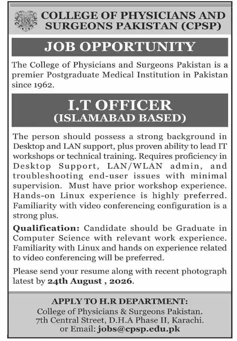 College of Physicians and Surgeons Pakistan CPSP Jobs 2026 Online Apply, Eligibility, Last Date & Latest Vacancies