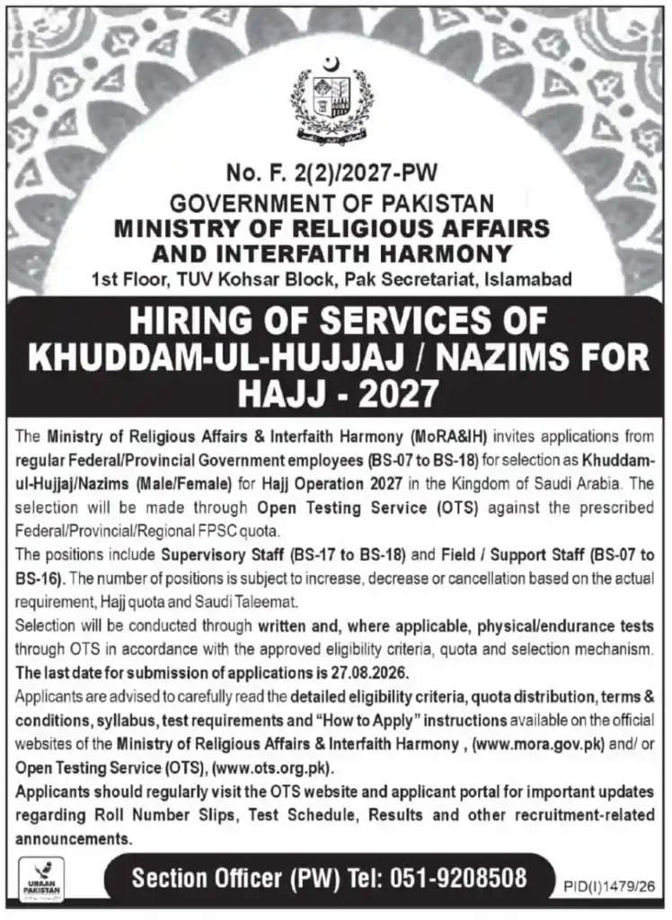 Ministry of Religious Affairs Jobs 2027 Online Apply