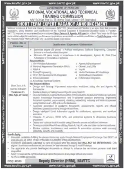 NAVTTC Government Jobs 2026