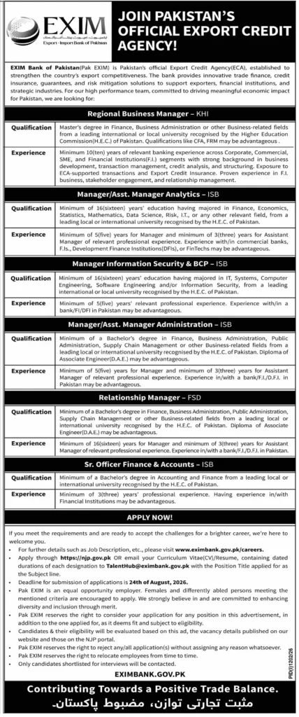 Pak EXIM Bank Jobs 2026 in Pakistan – Latest Career Opportunities