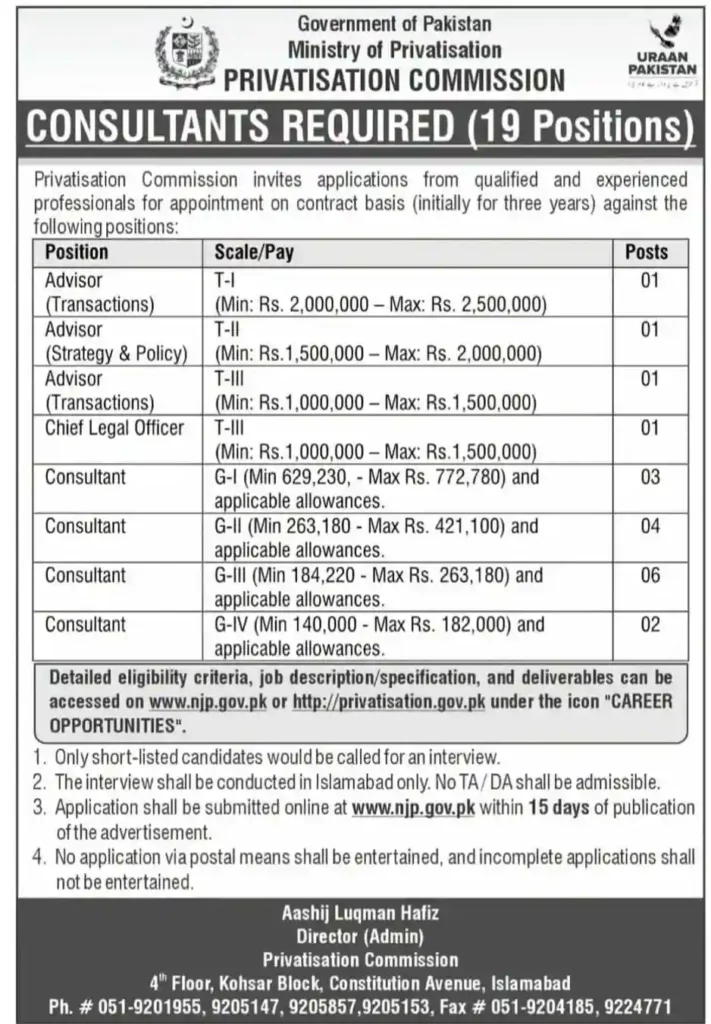 Privatisation Commission Jobs 2026 Online Apply