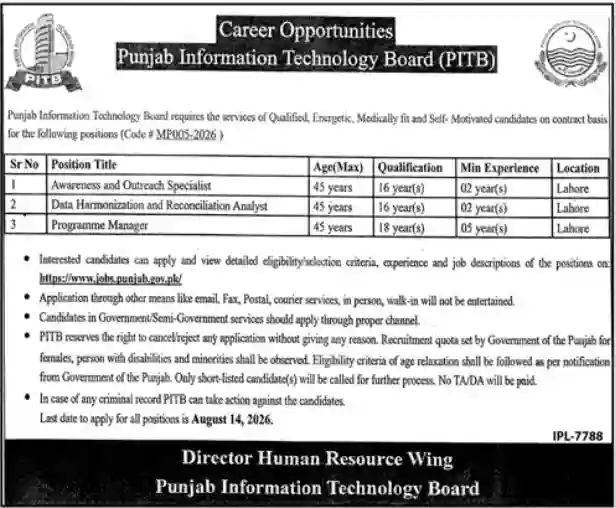 Punjab Information Technology Board PITB Jobs 2026 – Apply Online for Latest Government Careers