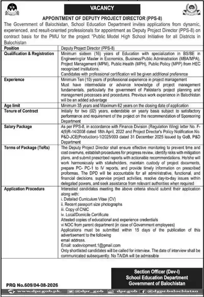 School Education Department Balochistan Jobs 2026 Advertisement