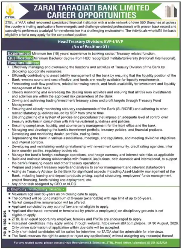 Zarai Taraqiati Bank Jobs 2026 Apply Online