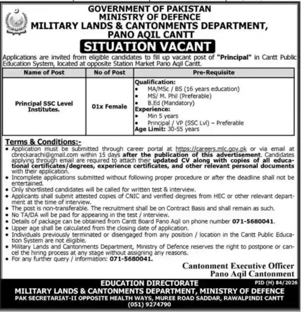 Military Lands and Cantonment Department Jobs 2026