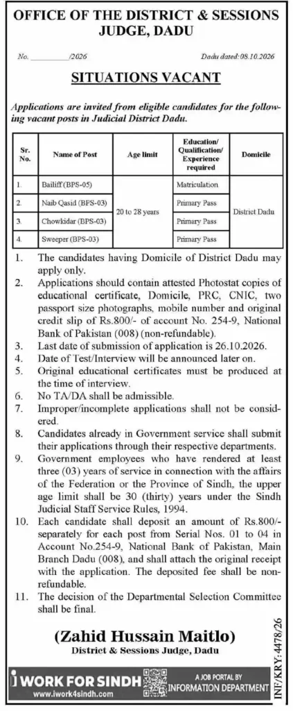 District & Sessions Judge Dadu Jobs 2026 Apply Online