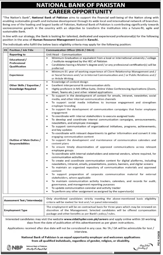 National Bank of Pakistan Jobs 2026 