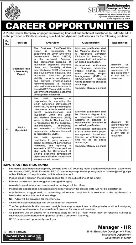 Sindh Enterprise Development Fund Jobs 2026